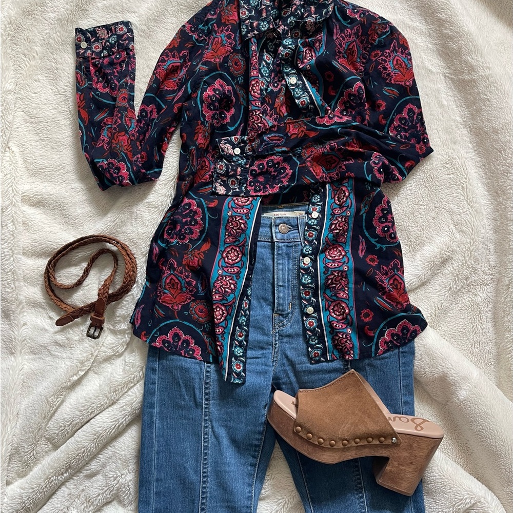 Lucky Brand Boho Floral Button Down Shirt | Size Small